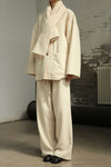 INTO THE EAST 25 Autumn/Winter Ivory White Textured Scarf/Cotton Jacket with Frayed Edges Straight Leg Pants ITE-E1DGAW105IY20PT-XYB Pants (ITE-E1DGAW102IY20JK)